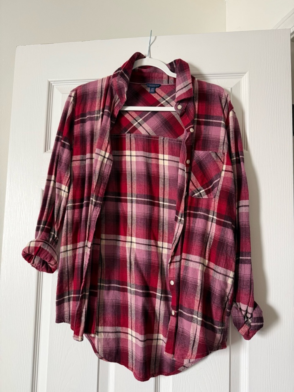 Aeropostale Red and Pink Flannel Shirt